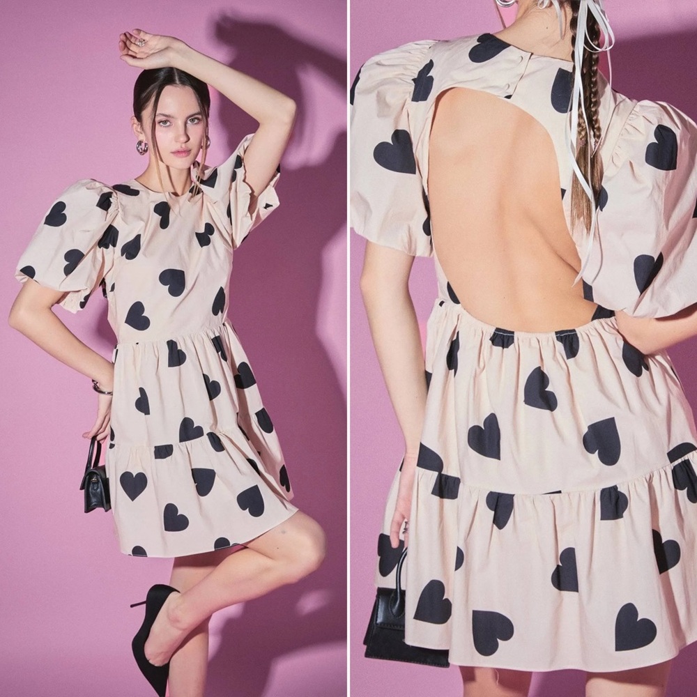 NEW | English Factory | Heart Print Back Cut Out Mini Dress | Sz M